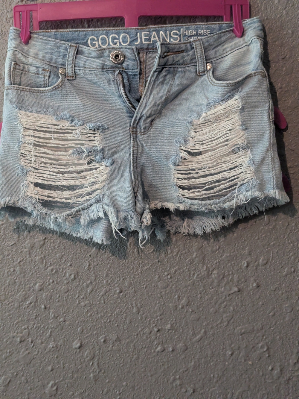 Sz 3/26 Light Blue High-Rise Distressed Denim Shorts